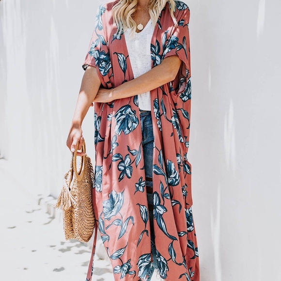 🔆LAST ONE!🔆'Tropics' Blue Floral Getaway Kimono - Picture 4 of 6